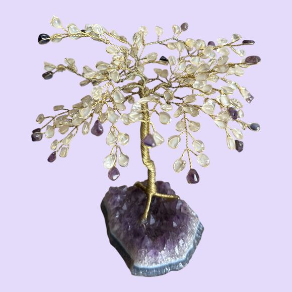 Amethyst Crystal Base Gemstone Tree Crystal & Amethyst Chips Brass Wire